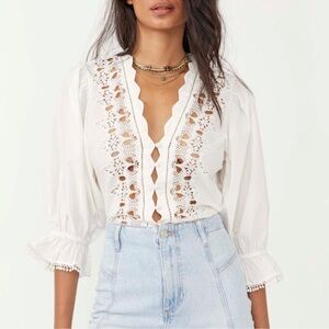 Free People Louella Embroidered Top Small